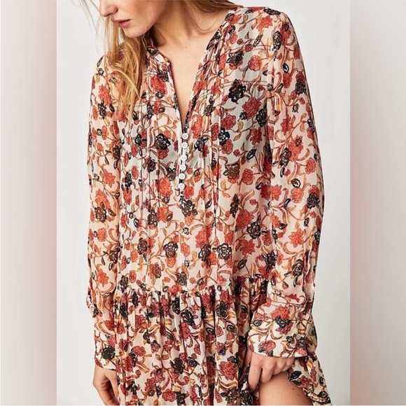 Free People Women’s See It Through Pleated Front Floral Maxi Dress Large NWT - Picture 2 of 16